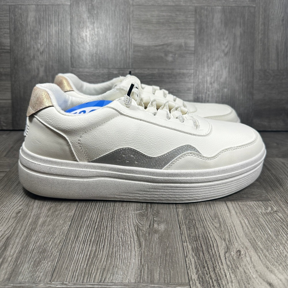 Hey Dude Hudson Lift Metallic Sneakers Women 9 White Platform 41985-100 NEW